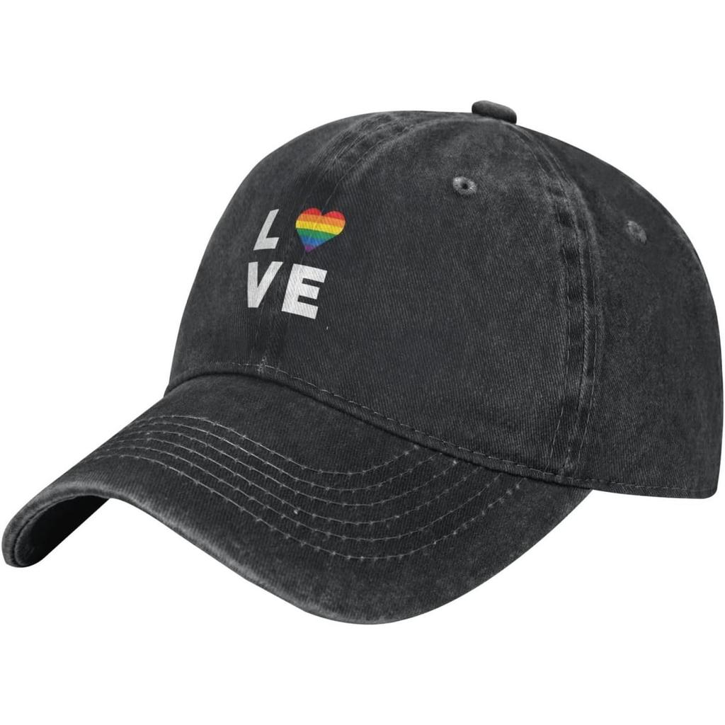 LGBT Love Rainbow Heart Washed Baseball Cap Cotton Adjustable Casual Dad Hat for Unisex