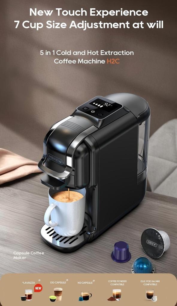 HiBREW H2C 5-in-1 Capsule Coffee Machine, 20Bar Pressure, Smart Touch Control, 7 Cup Sizes, Hot & Cold Brew