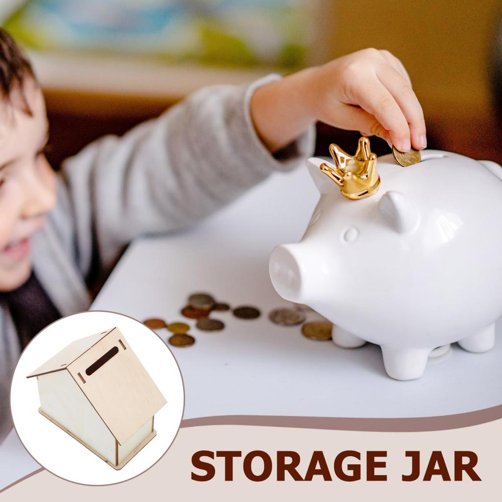 SEWACC Unpainted Wooden DIY Piggy Bank Set of Assembly Craft Handmade Kit for Kids to Cute Wooden Coin Birthday Kids Room Natural DIY Christmas 5,