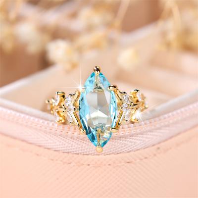 Cute Female Light Blue Zircon Stone Ring Trendy Yellow Gold Silver Color Engagement Rings For Women Bride Wedding Gift