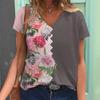 Sommer 3D-Druckmuster Locker Lässig V-Ausschnitt Kurzarm T-Shirts Damen