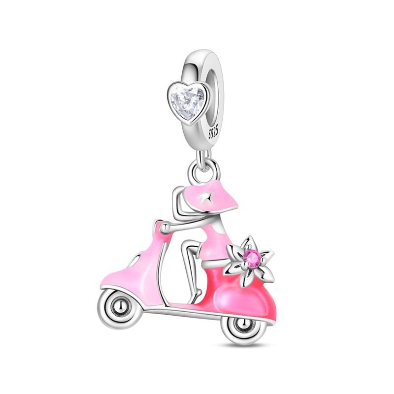 925 Silver Pink Series Dessert Cake Heart Camera Charms Beads For Women Fit Bracelet DIY Birthday Jewelry Gift