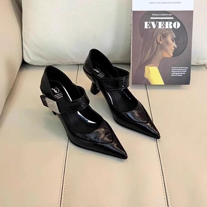 Fashion New 2025 Elegant Mary Janes Shoes High Heels Genuine Leather Black Beige Spring Summer Shoes Woman Dress Party Pumps 39