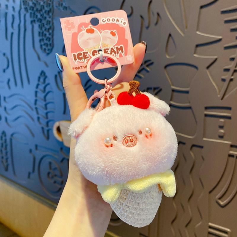 Kreslený originální nadýchaný přívěsek na klíče zmrzlina Králík Shiba Inu Klíčenka Roztomilý plyšový Panda Medvěd Krémový Klíčenka Panenka Přívěsek na tašku Dárek
