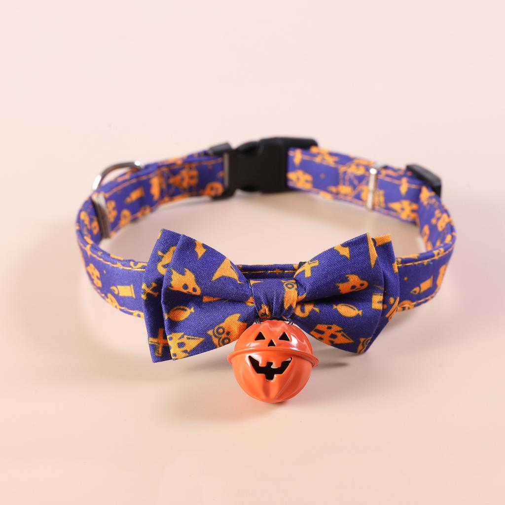 1Pcs Halloween Cat Collar With Bow Tie Pumpkin Bell Adjustable Pet Collar Festival Costume For Small Medium Dogs Cats Accessory