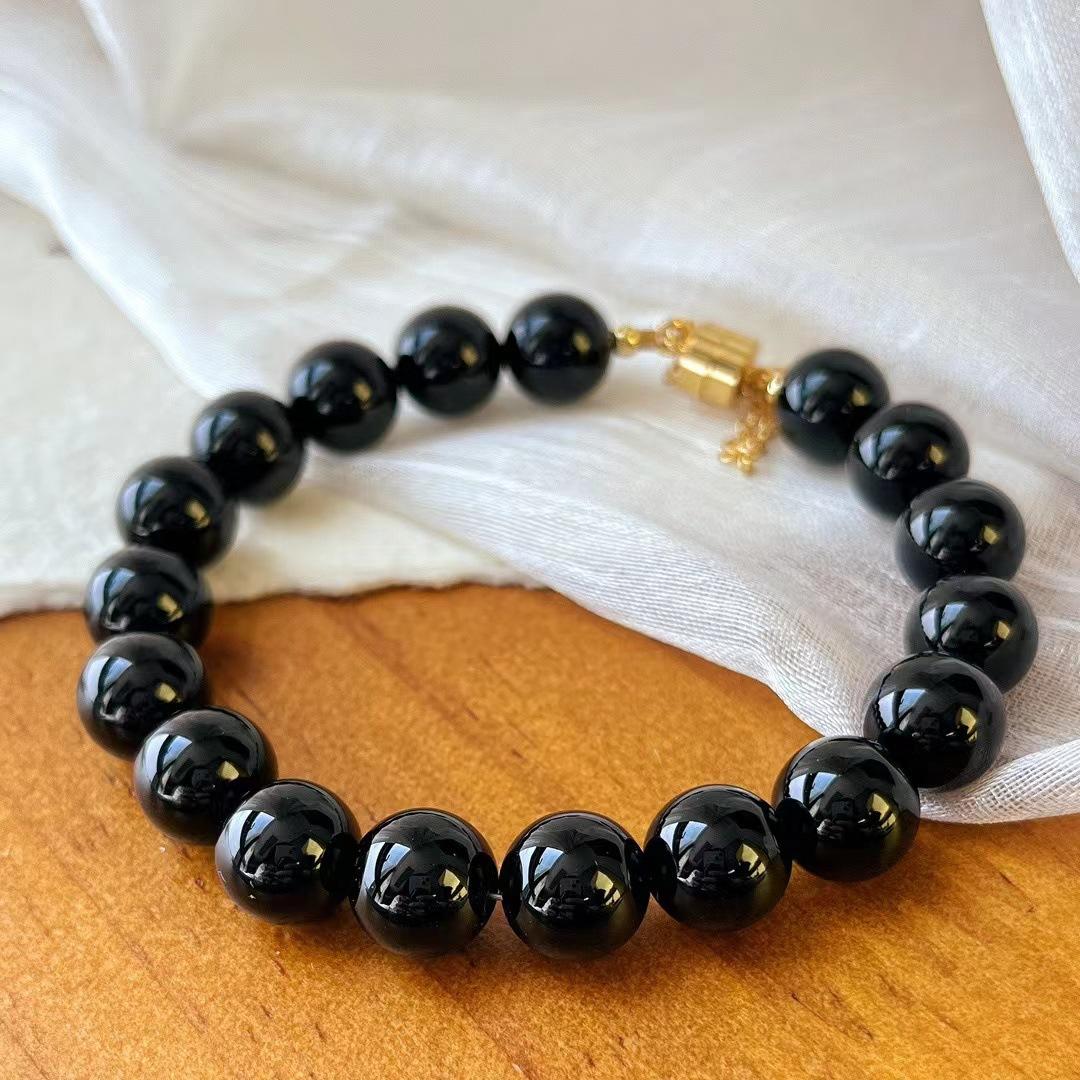 Duplex Natural Black Agate Bracelet Is Simple And Atmospheric, Niche Design, Beads, High-End Atmosphere