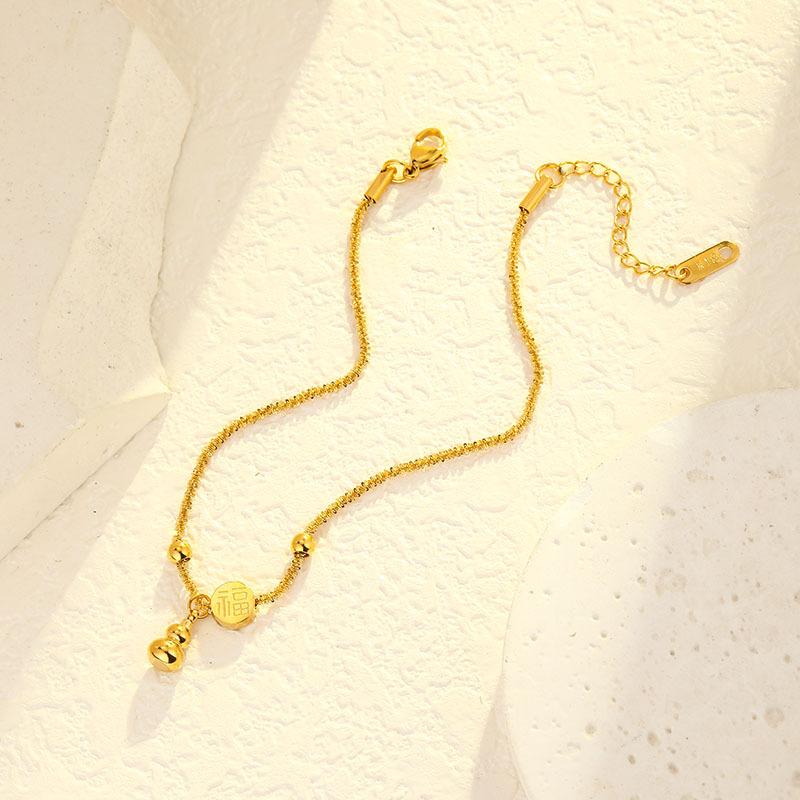 High-quality Hypoallergenic Lucky Gourd Anklet for Women, Gold Twisted Thin Chain, Chinese-style, Symbolizes Wealth and Fortune, Versatile Design