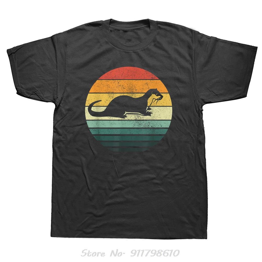 Funny Oversized T-shirt Sea Otter Animal Sunset Retro Vintage Men Clothing Streetwear Fitness T Shirt Summer Style Cotton Tshirt
