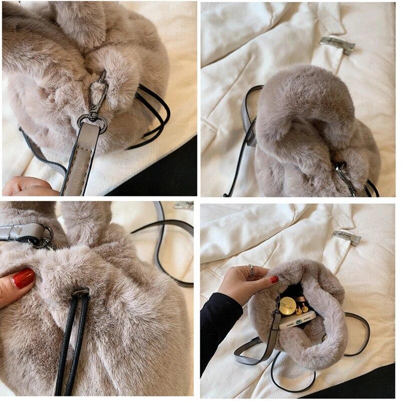 Bolso de piel suave y cálido de invierno para mujer, bandolera de felpa de diseñador, de pequeña capacidad, tipo mensajero, de lujo, monedero.