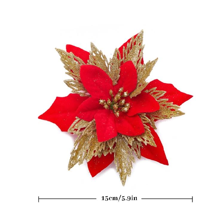2pcs Christmas Glitter Poinsettia Flowers Xmas Tree Ornaments Home Decorations