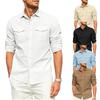 Camisa de Hombre Bolsillo Doble Mezclas de Algodón Camisa de Manga Larga Camisas Casuales para Vacaciones