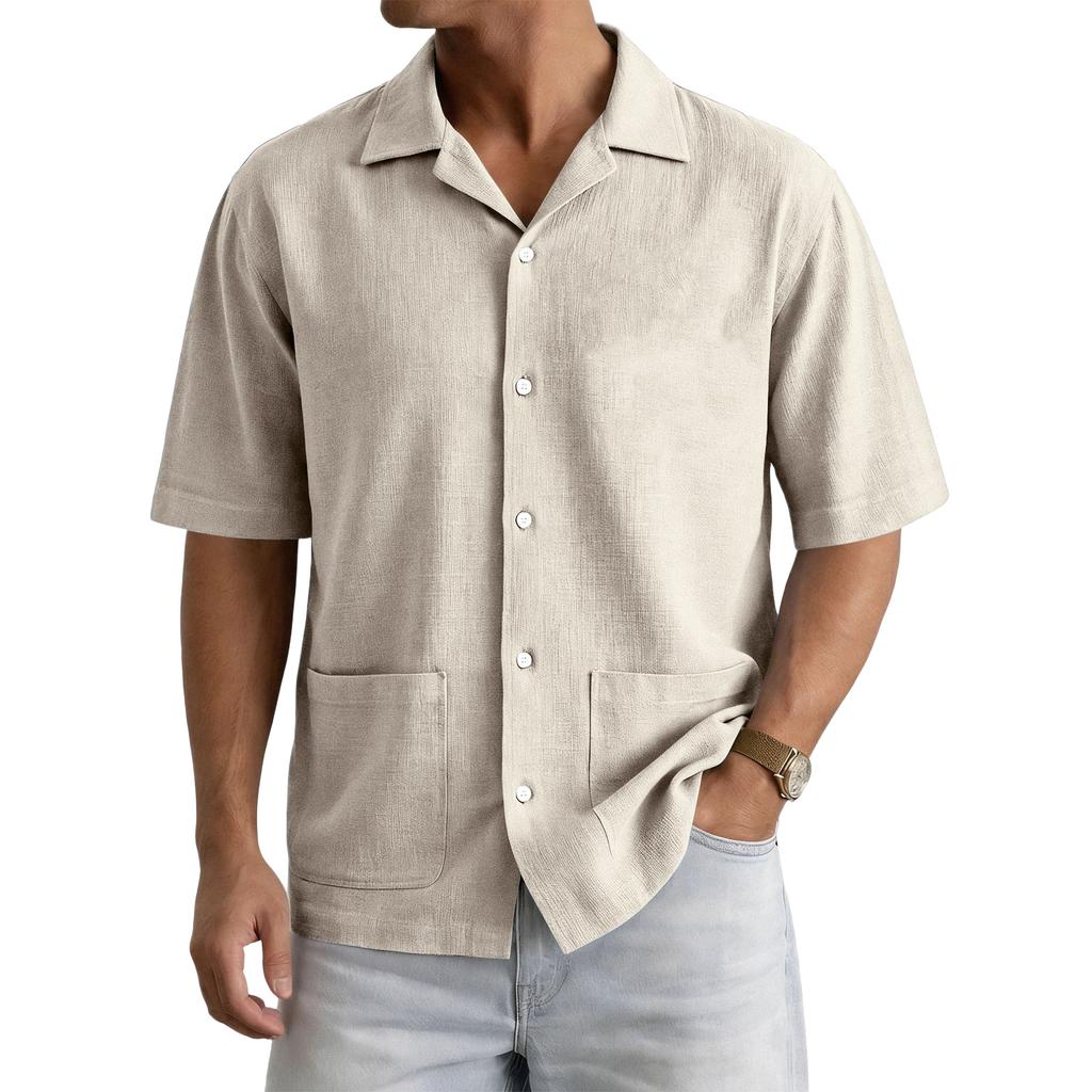 Men's Summer Casual Short-Sleeve Shirt With Collar And Multiple Pockets