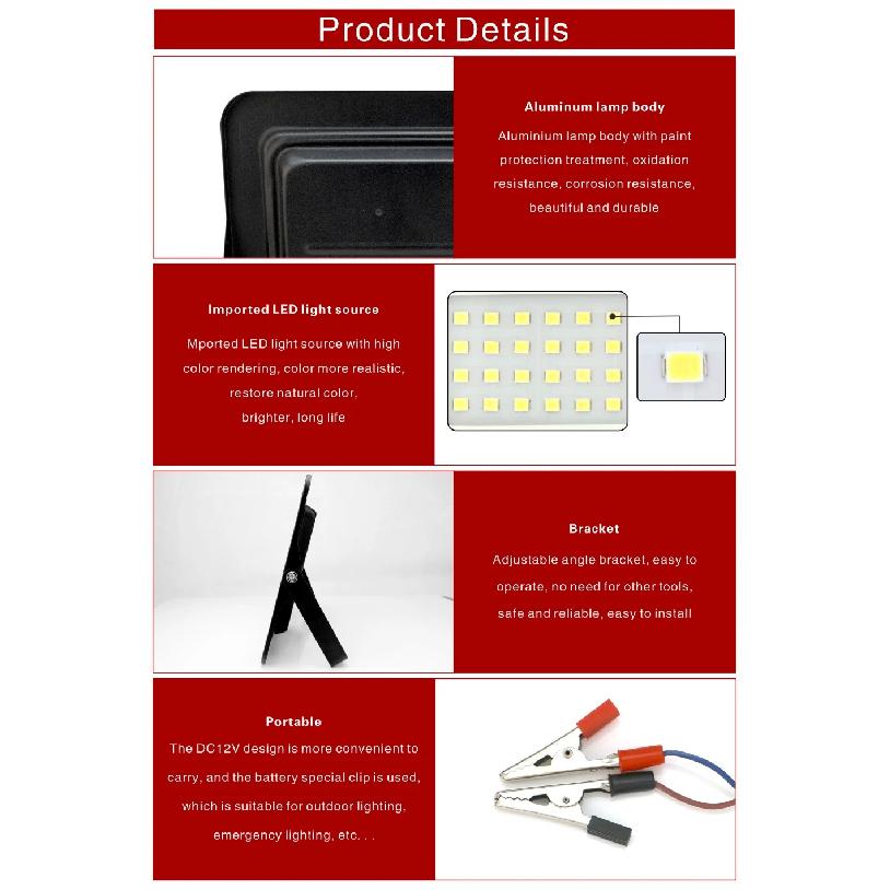 DC12V Led Flood Light 20W 30W 50W 100W Outdoor Floodlight Spotlight IP66 Waterproof Light Reflector Portable 12 Volt Led Lights