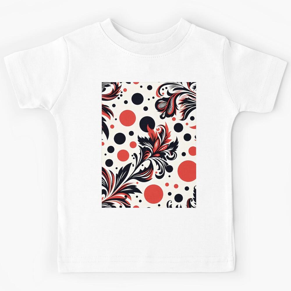 Red And Black Floral Polka Dots Abstract Kids T-Shirt 110