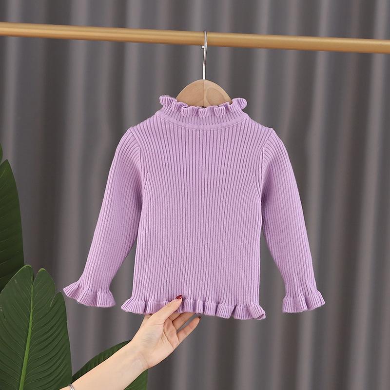 

Вязаный свитер с оборками для девочек на осень-зиму - Мягкий воротник-стойка, корейский стиль 130 cm фиолетовый