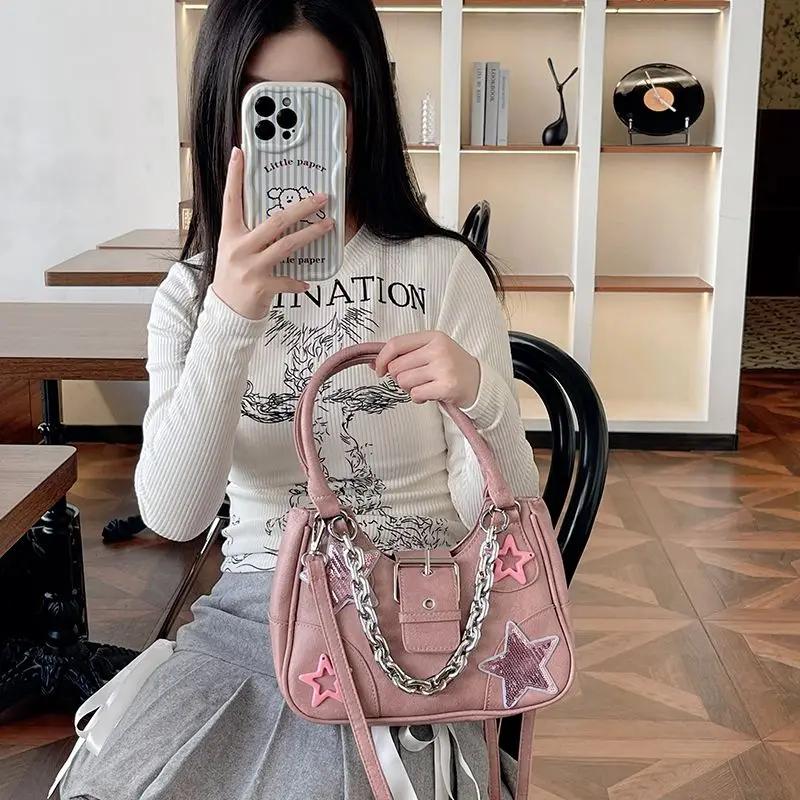 Pink crossbody bag for women vintage biker bags complete set bag
