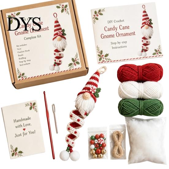Crochet Starter Kit for Beginners DIY Gnome Ornament Kit, Christmas Theme Soft Knitted Craft Handmade Souvenir Making Set, Hanging And Home