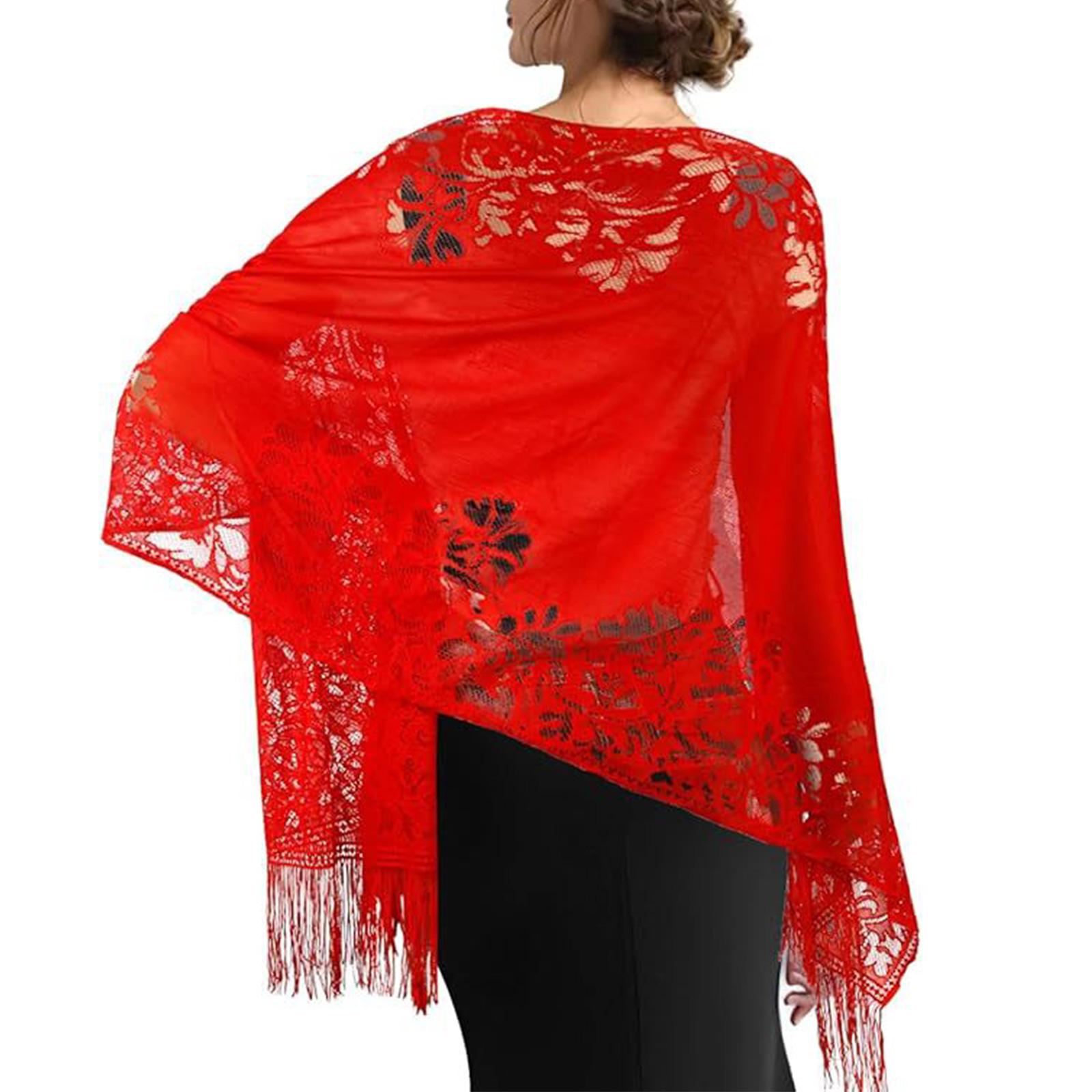 Кружевной шарф Ажурная шаль Накидка для женщин с кисточками Дизайны Удобный Дышащий Платье для формального мероприятия Накидка на плечи красный