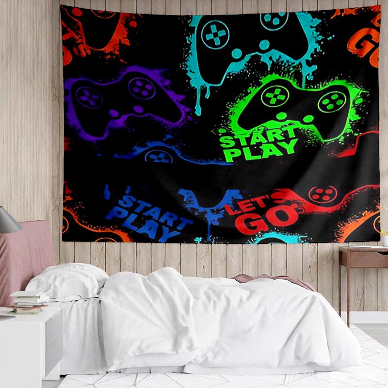 Tapestry z nadrukiem kontrolera do gier, Tło, Łatwy montaż, Idealne do sypialni, biura i salonu, z estetycznym wystrojem ściennym.