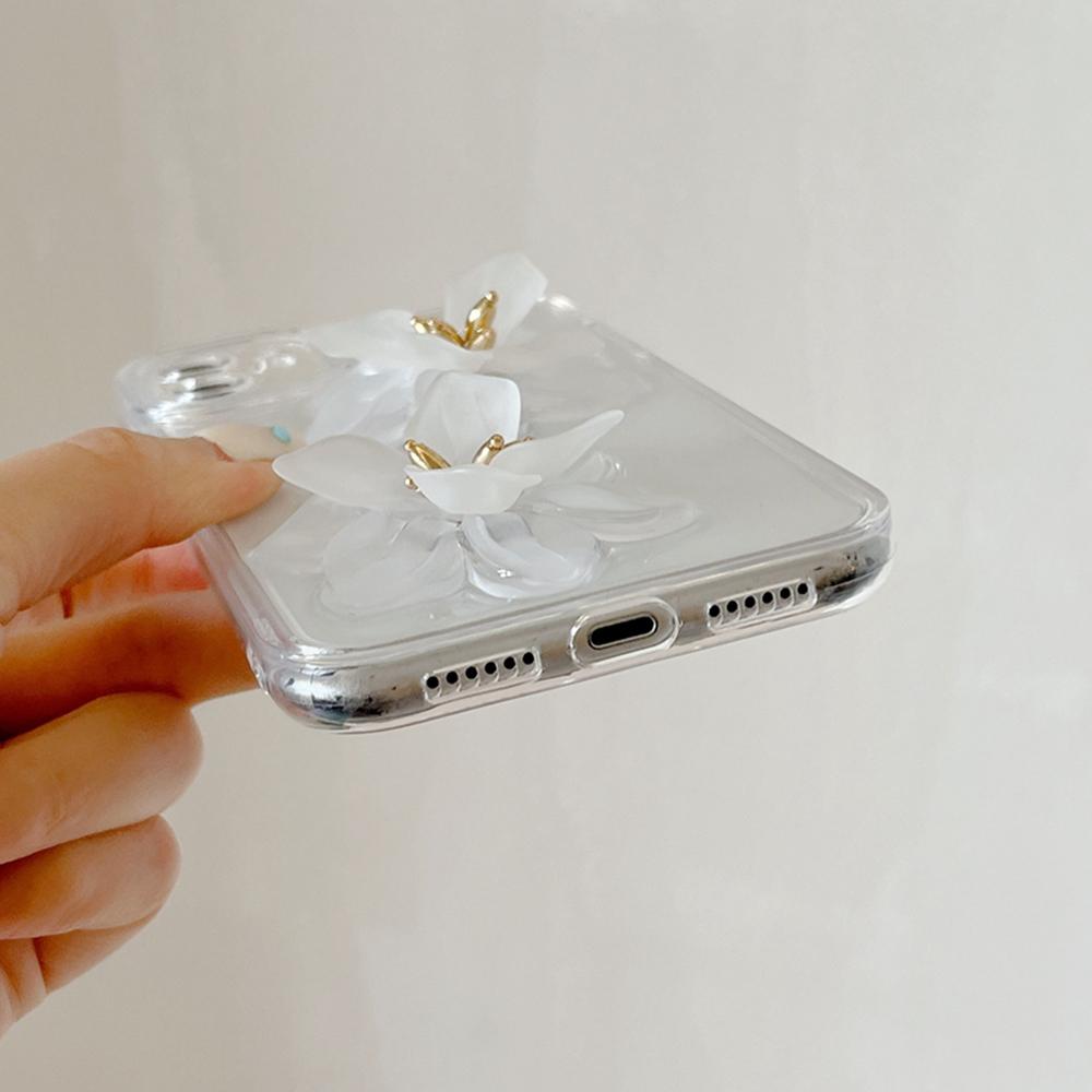 Chic White Flower Clear Phone Case For Iphone 14 12 11 13 Pro Max Xr X Xs Max 7 8 Plus Se 2020 Girs Fashion Cover