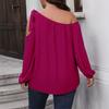 Plus Size Womens Off-Shoulder Long Sleeve Top With Bow Tie Lantern Sleeves Loose Fit Casual T-Shirt Daily Wear