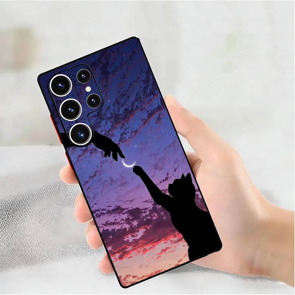 Cut Black Cat Phone Silicone Case for Samsung Galaxy S 24,22,20,23,21,20 Ultra Plus Lite 5G Print Silicone  Cover