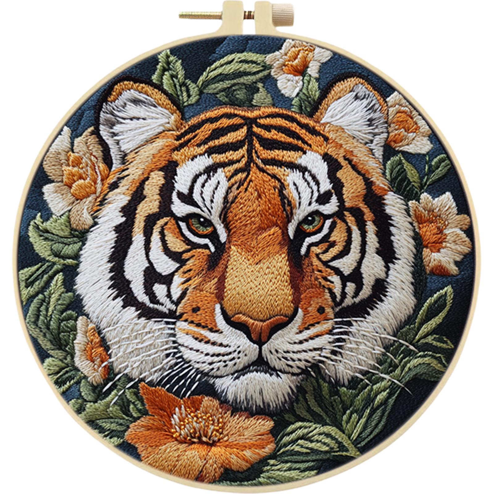 Наборы для вышивки крестиком с тигровым принтом и цветными нитками из ткани в пяльцах