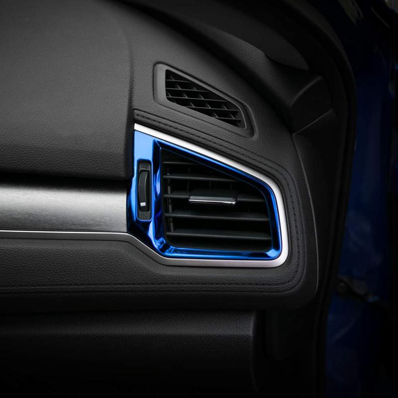 Dekorace vývodu vzduchu centrálního ovládání Nálepka lemování krytu Nerezová ocel pro Hondu Civic 10. generace 2018 2017 2016, modrá