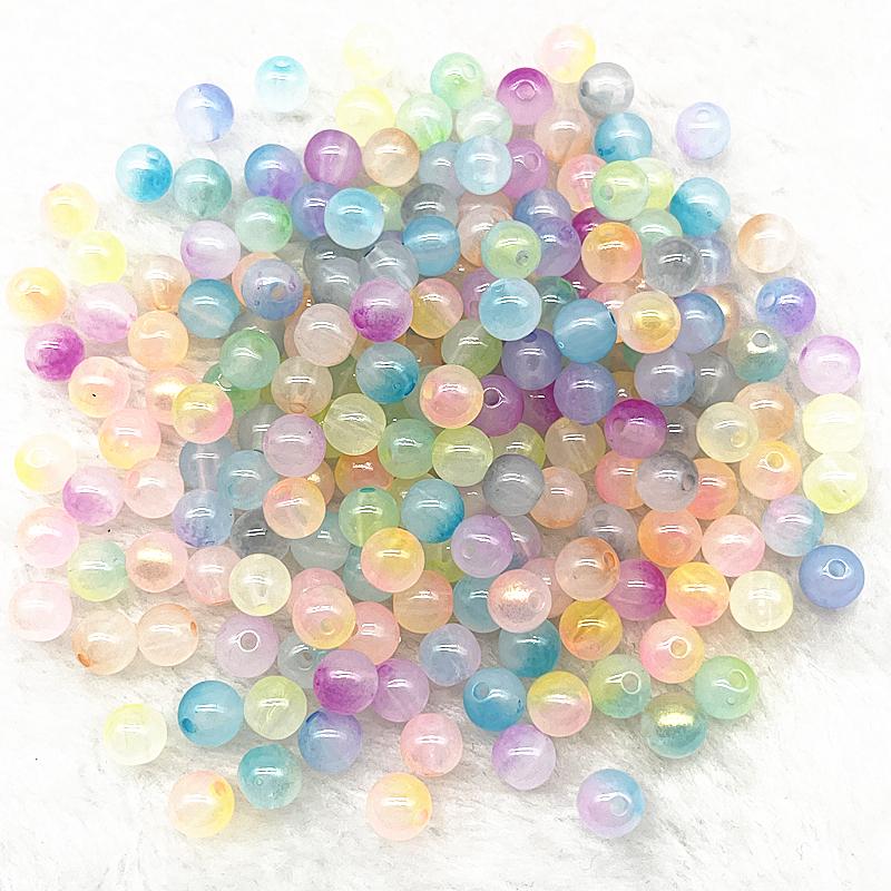 50pcs 8mm Double Color Imitation Jade Round Acrylic Beads Loose Spacer Beads Pattern for Jewelry Making DIY Bracelet Necklace