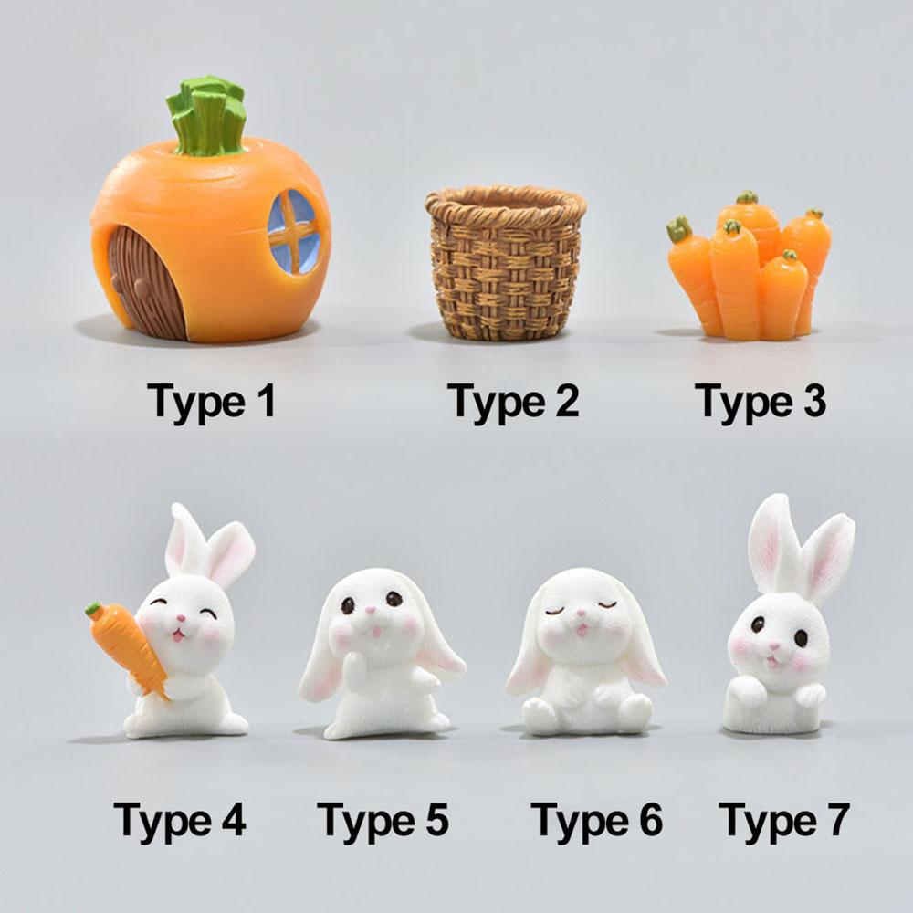 Landscape Cartoon Carrot House Miniature Rabbit Figurine Mini Animal Statue Resin Bunny Basket