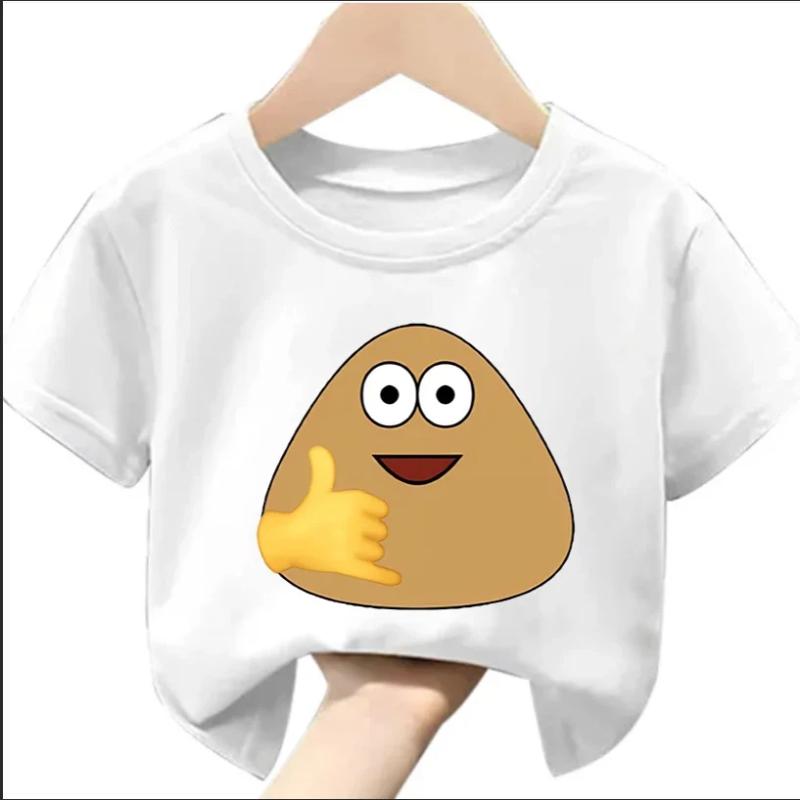 My Pet Alien Pou Kids Summer T-Shirt Cartoon Round Neck Infant Tracksuit Tees Clothing for Boys And Girls