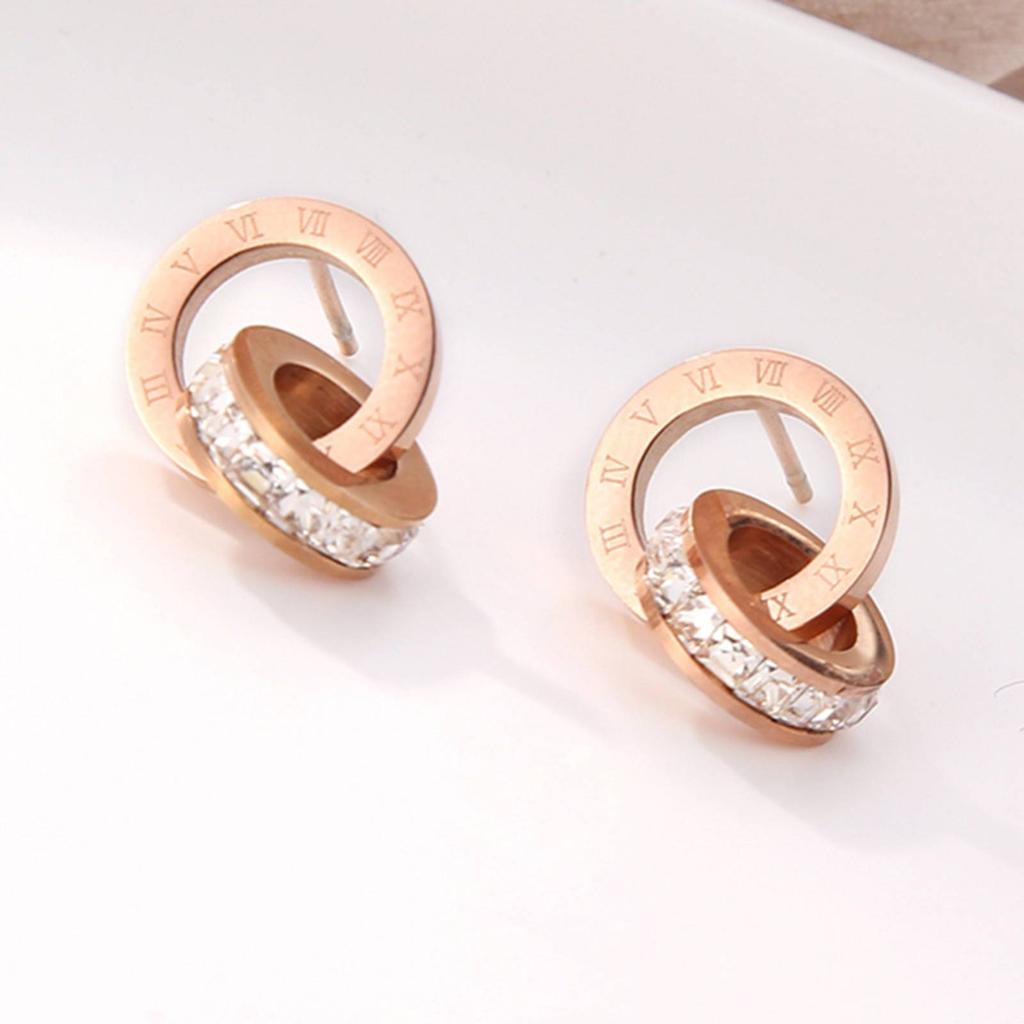 Classic Roman Numeral Circle Stud Earring for Women Men Stainless Steel Jewelry Gifts