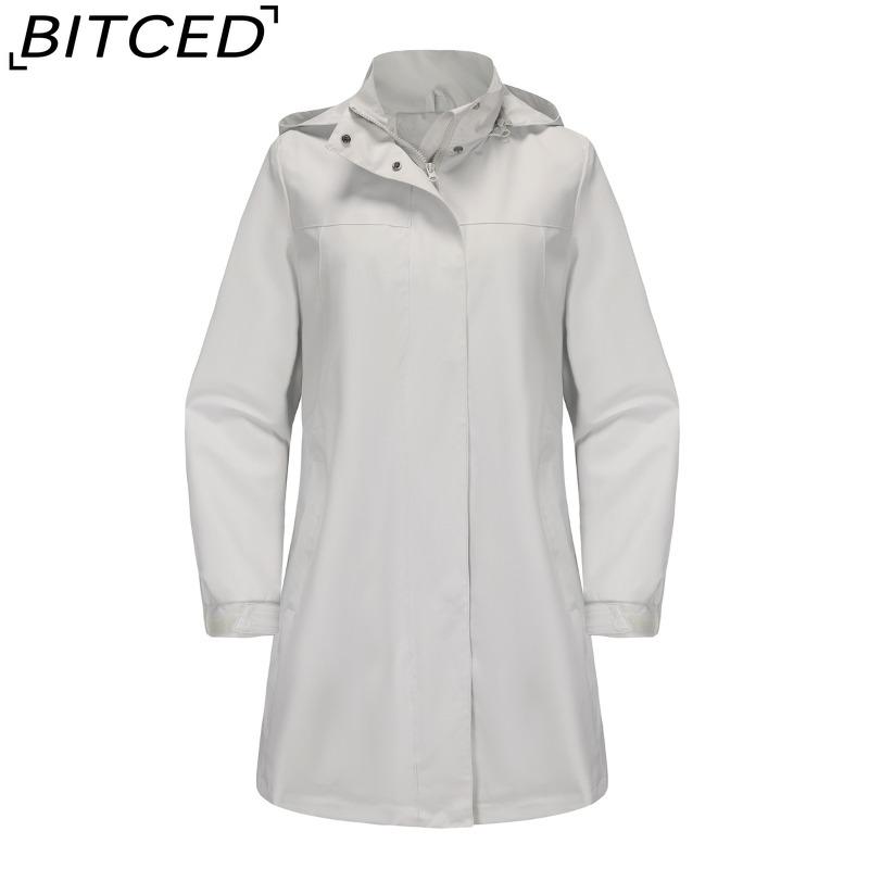 

BITCED Spring/Fall Detachable-Cap Water-Resistant Trench Coat for Women Solid Color Long-Sleeve Lightweight Jacket Casual Women s Wear XXXL слоновая кость