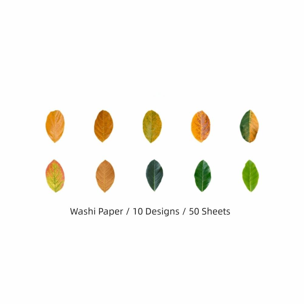 50Pcs Self-adhesive DIY Leaf Paper Stickers Leaf Shape DIY Scrapbooking Yellow Autumn Leaves Series Washi Paper Stickers