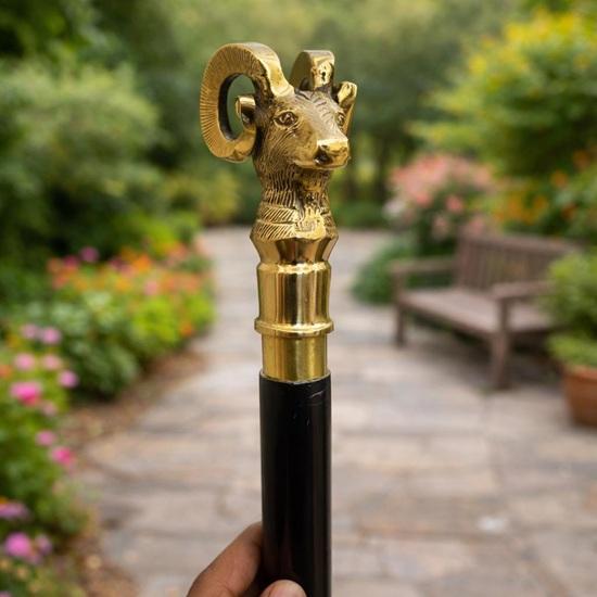 Brass Ram Head Walking Cane Luxury Handmade Black Wooden Gentleman’s Walking Stick