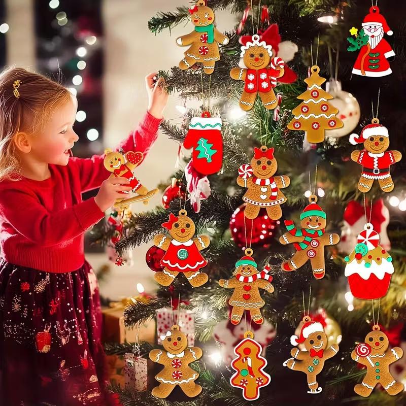 16 cute wooden gingerbread men's Christmas tree ornaments, gingerbread men's Christmas tree pendants