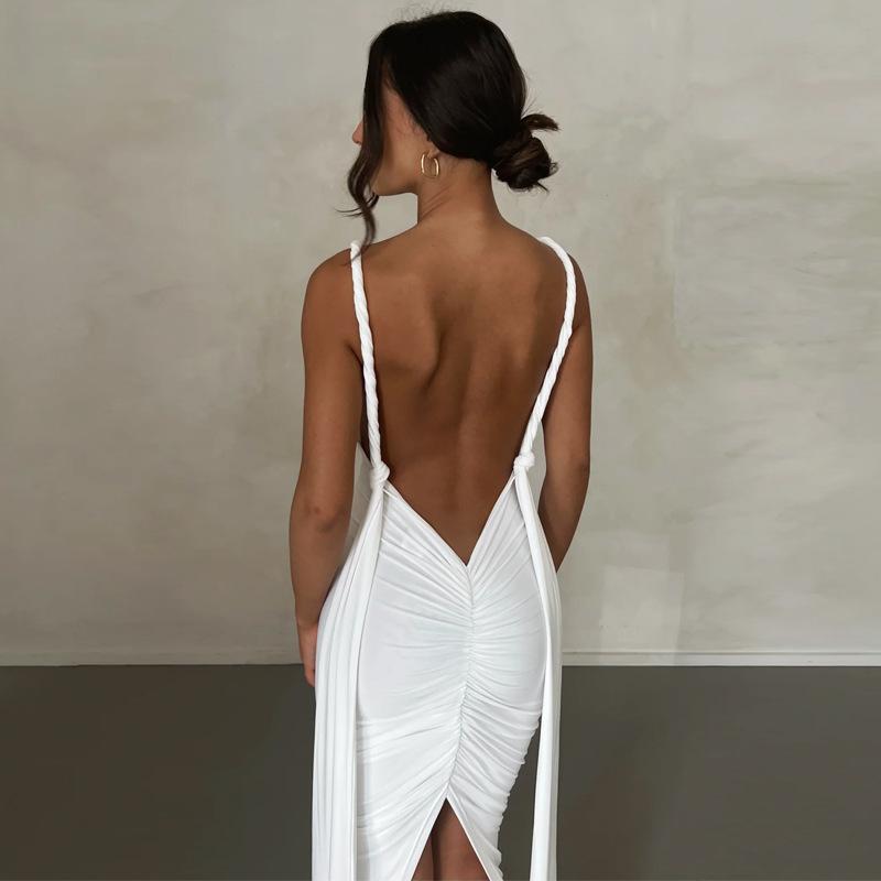 Sommermote Dame Sexy Deep V Åpen rygg Delt kjole Trend