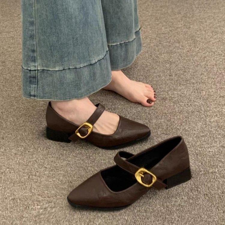 Comfortable temperament soft sole thick heel leather surface single shoes new niche design Mary Jane