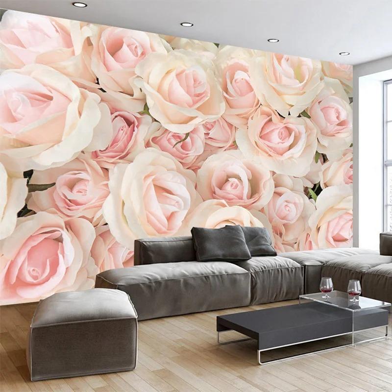 Modern 3d Romantic Rose Flower Mural Living Room Bedroom Background Wall Wallpaper Home Decoration