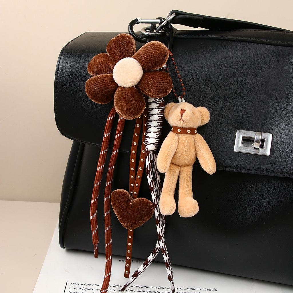 Cross-border Explosion Ins Exquisite Cartoon Plush Bear Bag Pendant Velvet Love Flower Versatile Keychain Pendant