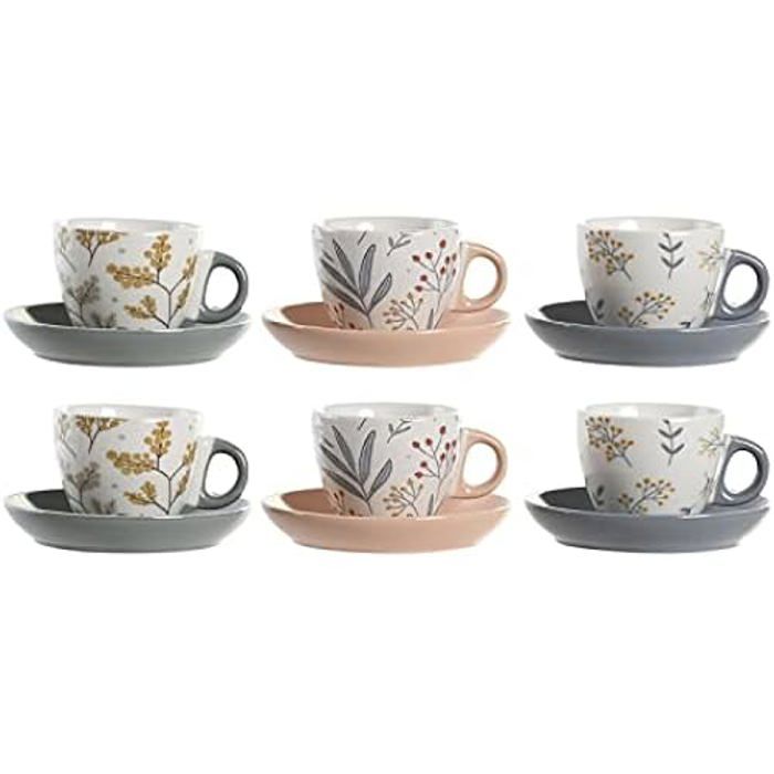 Set de Tasses avec Assiettes - DKD Home Decor - Estándar - Porcelaine - Multicolore - 4 pièces