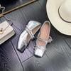 Augmentation de la hauteur intérieure Chaussures simples argentées françaises pour femmes Bout carré Nœud Ouverture légère Été Luxe léger Sens élevé Sangle Mots Mary Jane
