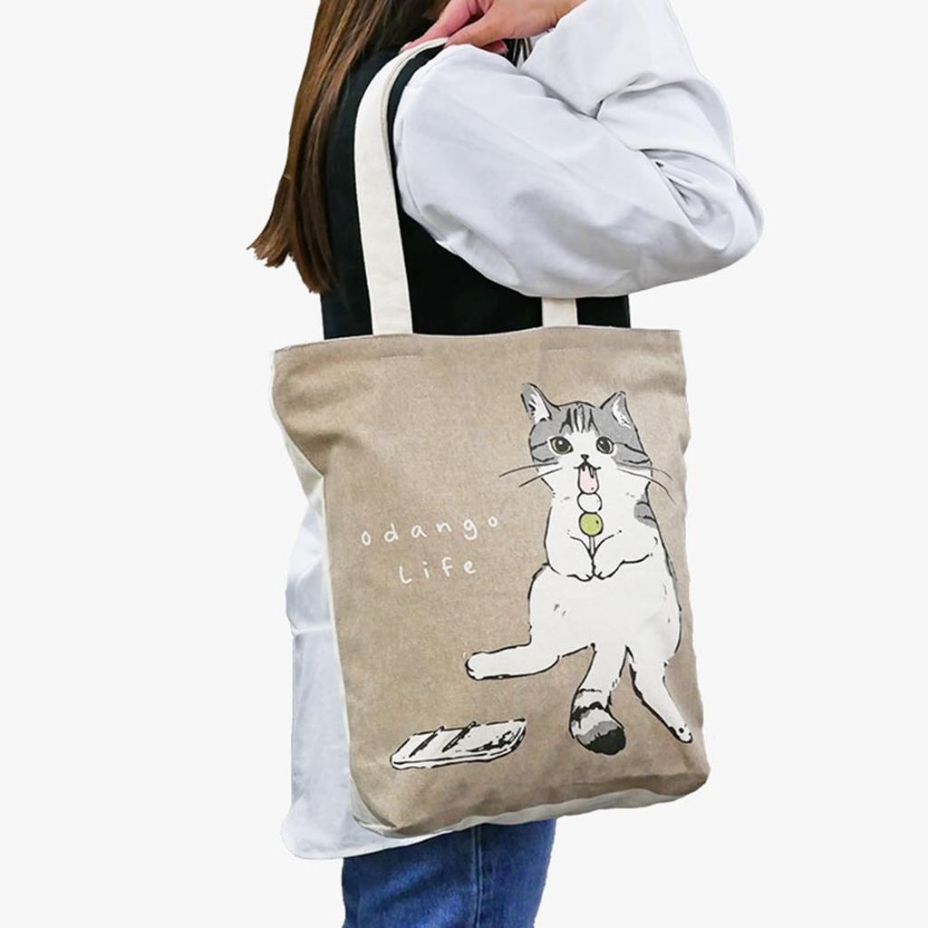 Cat Print Tote Bag, A4 Size, Canvas, Eco Bag, Zipper closure, Lightweight, Handbag, Sub-bag, Cat, ki-195 (No-09)