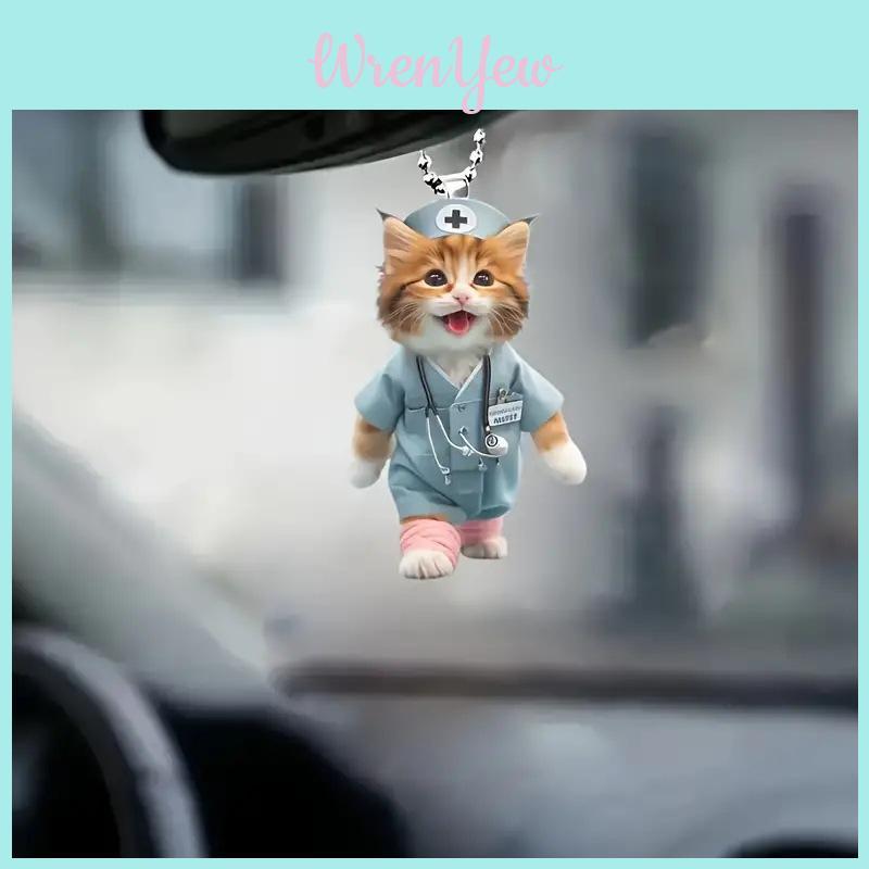 Creative Acrylic Cat Decoration For Car Rearview Mirror Unique Keychain Pendant For Personalized Interior Decor