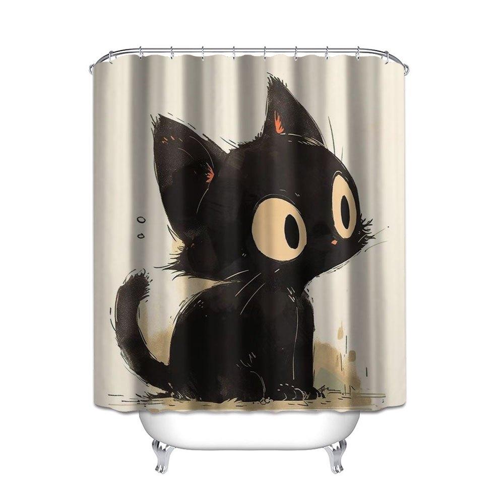 Cute Black Cat Shower Curtain, Waterproof And Mildew-Resistant For Adorable And Whimsical Bathroom Decor, Durable Design