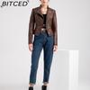 BITCED Spring/Autumn Women's Leather Jacket - Short Fit, Slim-Cut, Lightweight Leather Coat, Biker Style