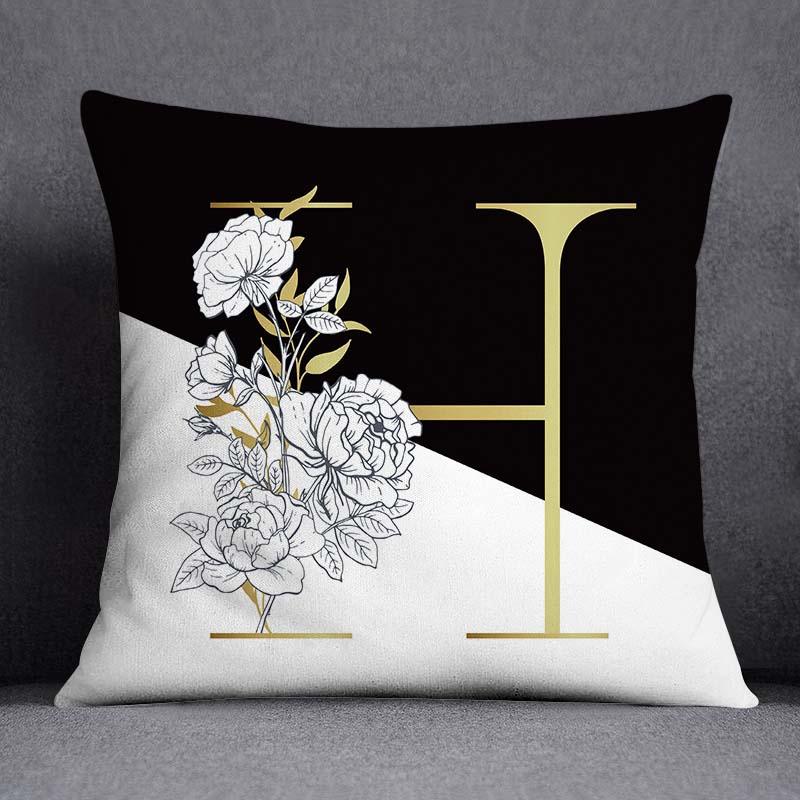 Golden Lace Letter Series Pattern Decorative Pillowcase, Square Home Office Decoration (45Cm * 45Cm)