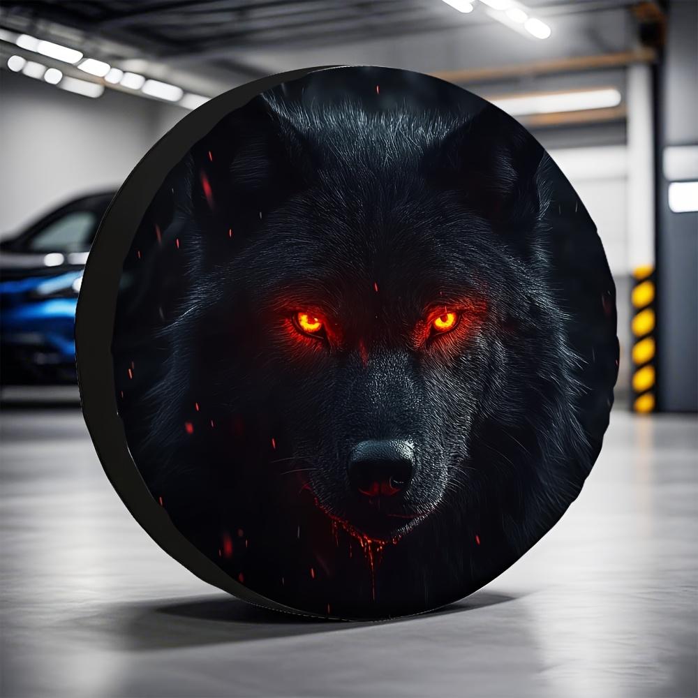 Fierce Black Wolf with Glowing Red Eyes Spare Tire Cover Wheel Protector Covers Outdoor Adventure for Trailer Travel 17 Inch
