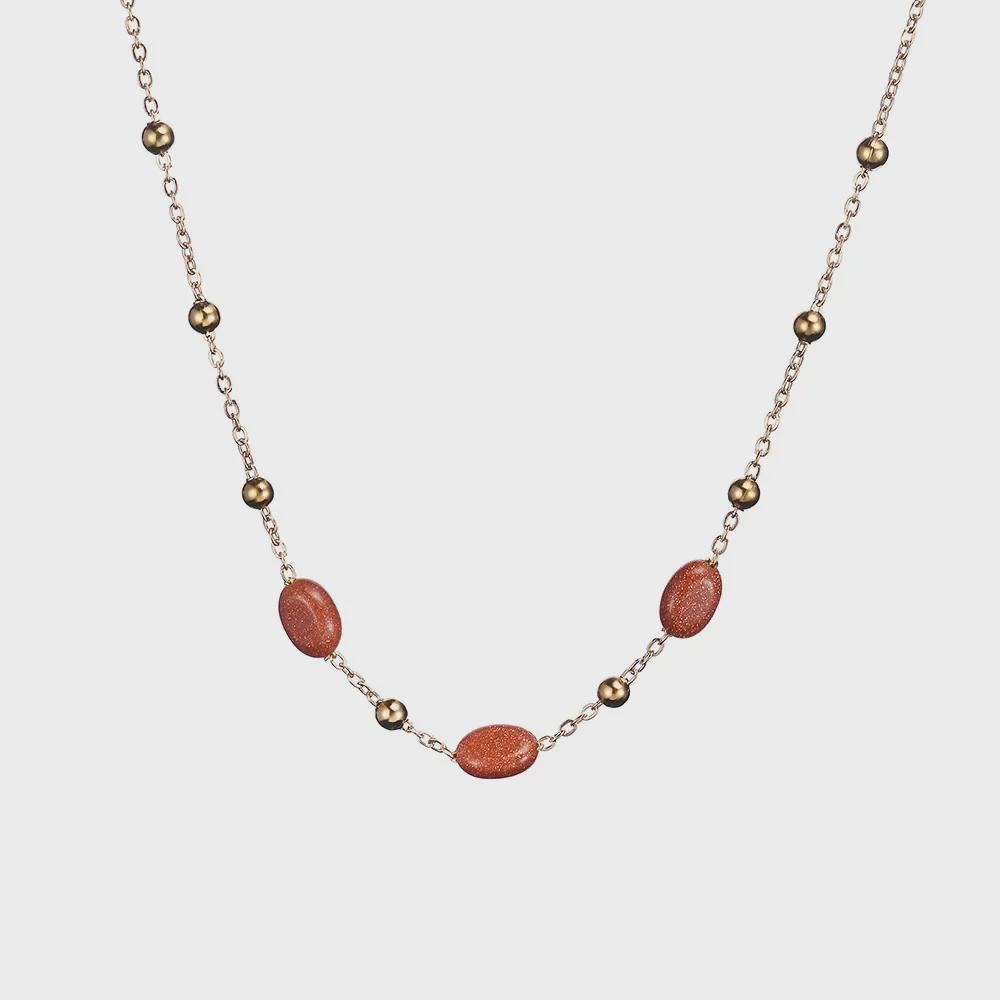 Elegantní náhrdelník z nerezové oceli pozlacený 18K zlatem s kamenem Sand Pine a sladkovodní perlou - Vodotěsný a neblednoucí.