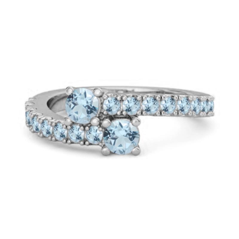 Blue Topaz Twin Stone Pavé Bypass Ring - Sterling Silver